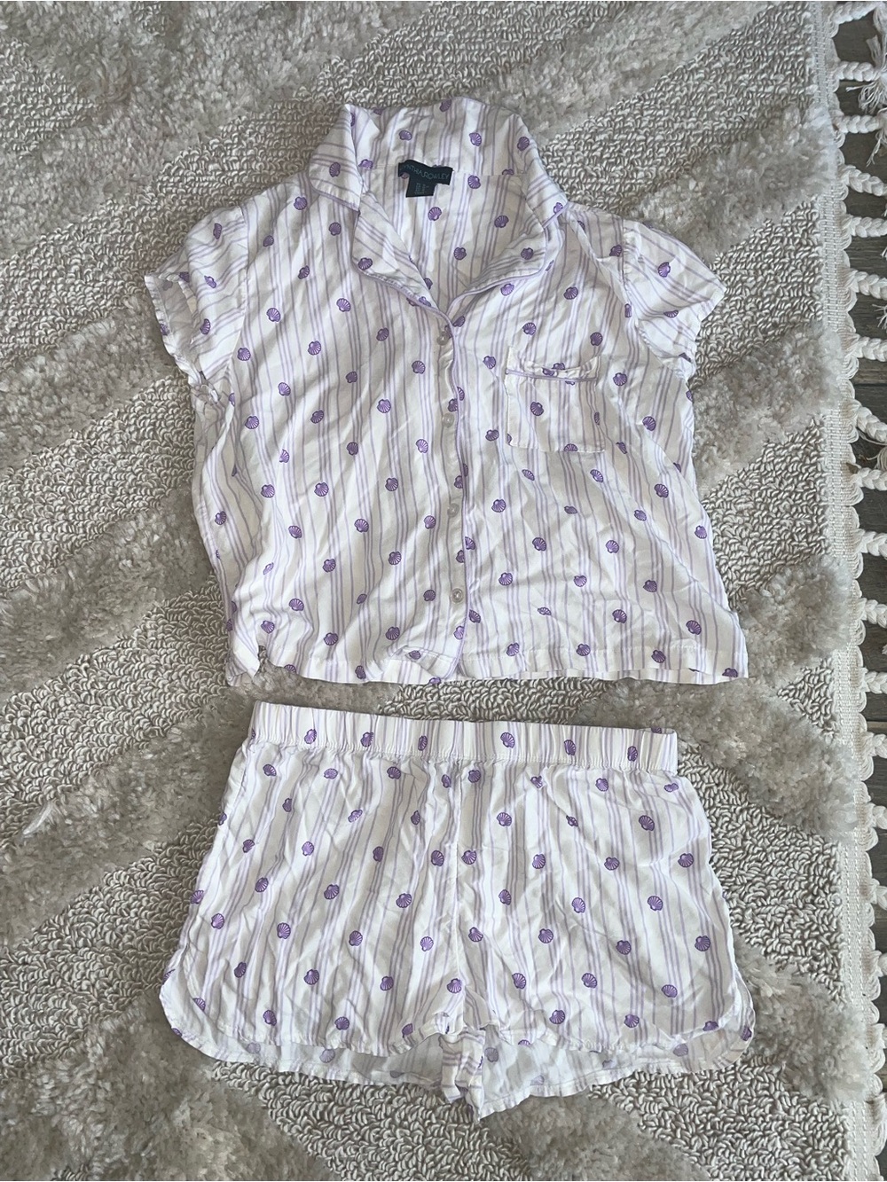 Cynthia Rowley White Cotton Short-Sleeve Pajama Set with Purple shells